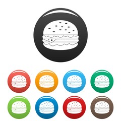 Unhealthy burger icons set 9 color vector isolated on white for any design