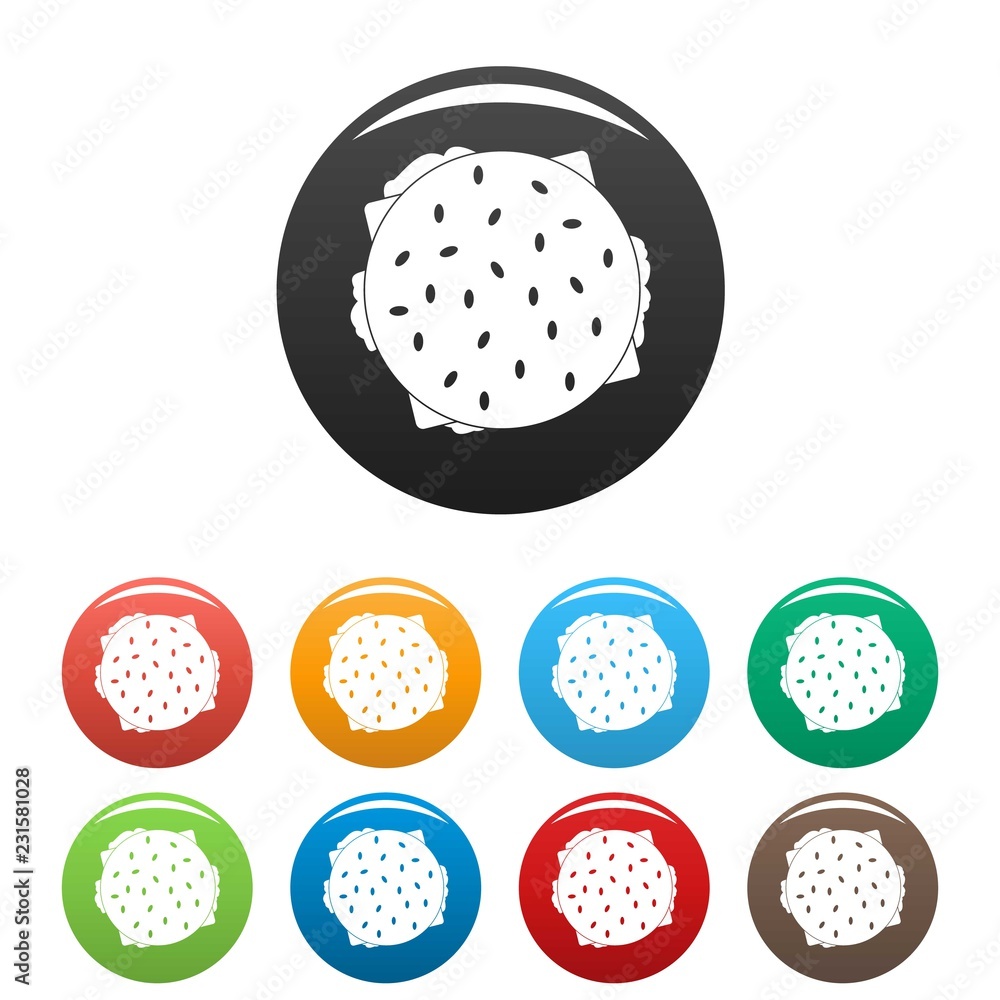Aufkleber top view hamburger icons set 9 color vector isolated on white for any design