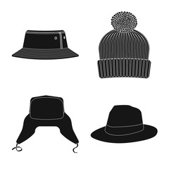 Vector illustration of headgear and cap sign. Collection of headgear and accessory stock symbol for web.