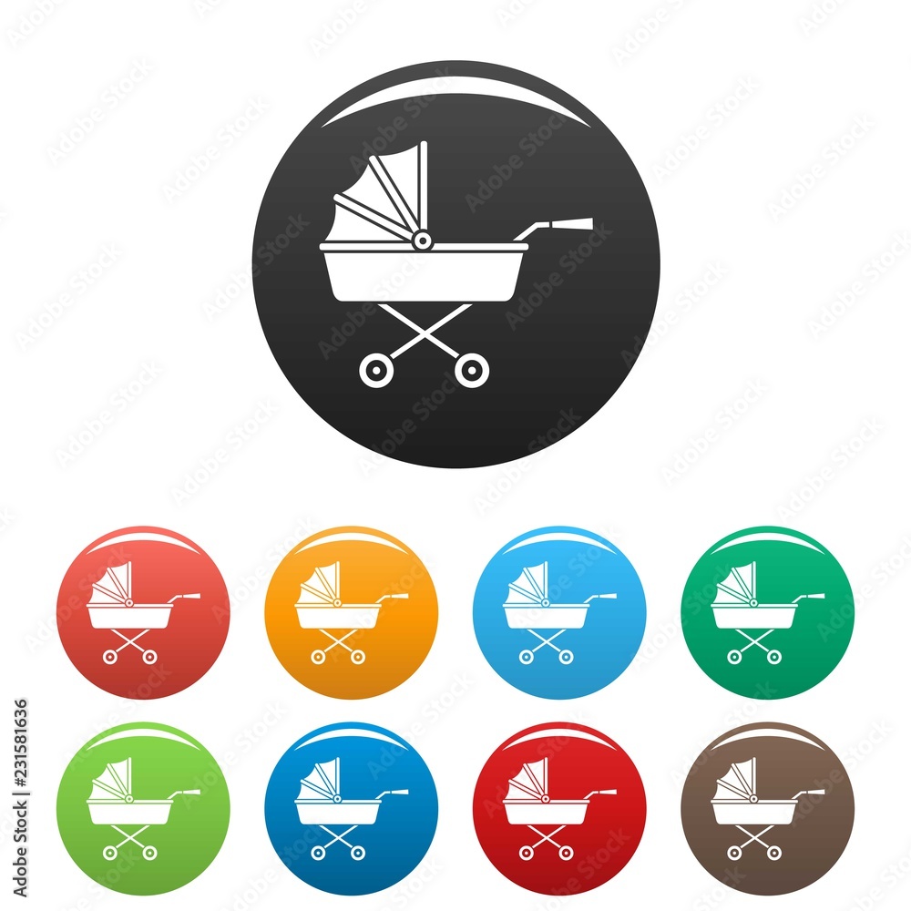 Aufkleber buggy icons set 9 color vector isolated on white for any design