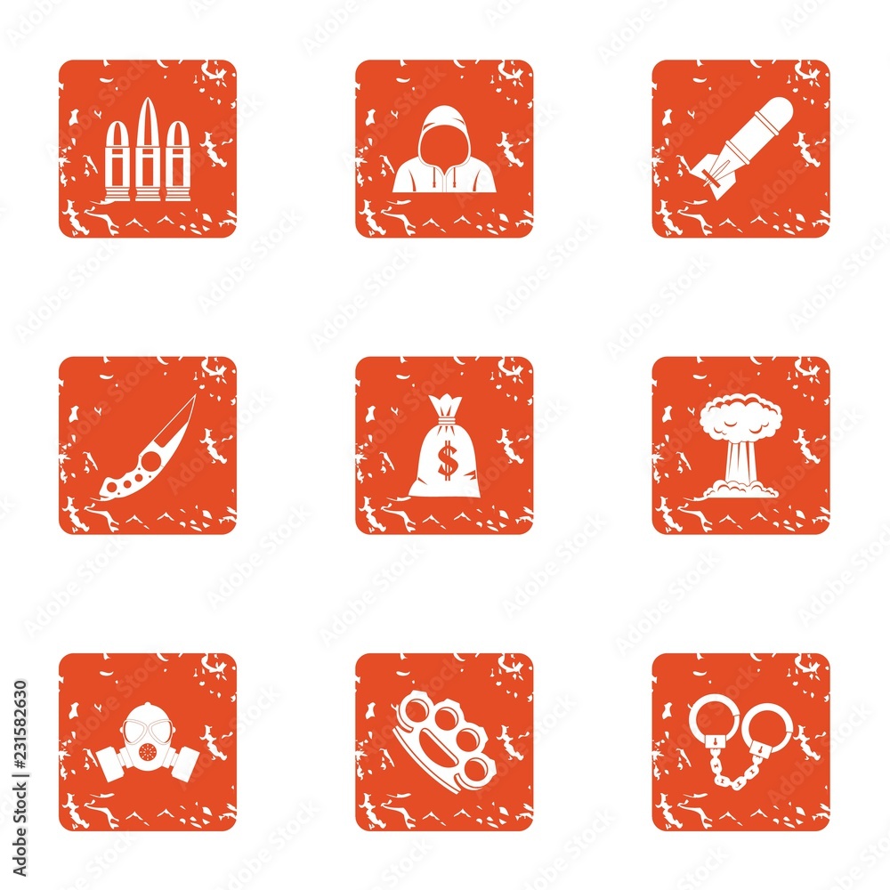 Poster arrest icons set. grunge set of 9 arrest vector icons for web isolated on white background
