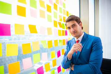 Young handsome employee with many conflicting priorities   