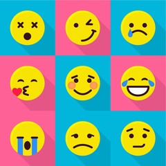 Fototapeta premium Digital emotion icons set. Flat set of 9 digital emotion vector icons for web isolated on white background