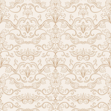 Vintage Flourishes Seamless Pattern in Italian style for Wallpaper, Scrapbooking design, wrapping gift Paper. Vector Floral Repeat Illustrationr ready for Print