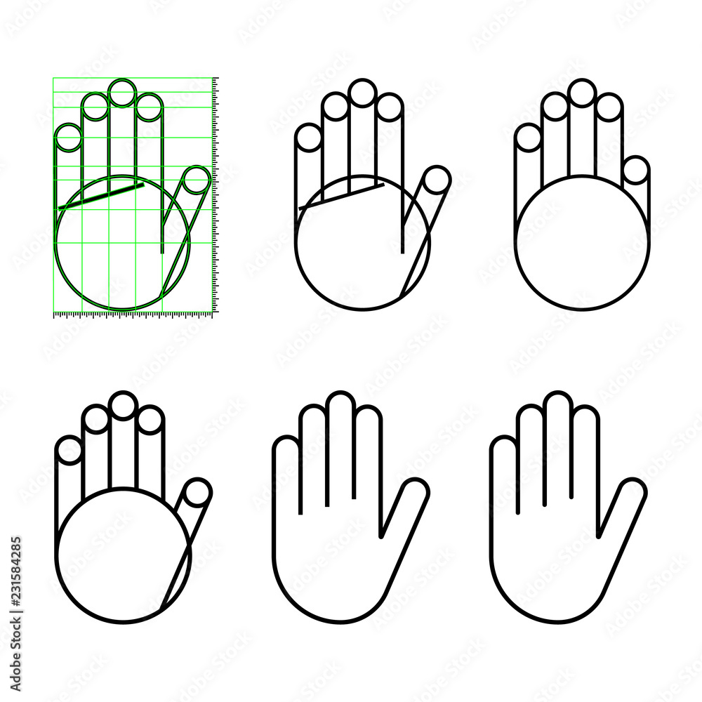 Aufkleber hand gesture line icon set in modern geometric style with construction lines. isolated vector illust