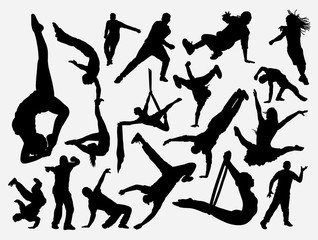 Dance and acrobat silhouette for symbol, logo, web icon, mascot, game elements, mascot, sign, sticker design, or any design you want. Easy to use.
