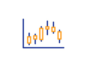 Candlestick chart line icon. Financial graph sign. Stock exchange symbol. Business investment. Colorful outline concept. Blue and orange thin line color icon. Candlestick graph Vector