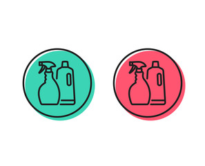 Cleaning spray and Shampoo line icon. Washing liquid or Cleanser symbol. Housekeeping equipment sign. Positive and negative circle buttons concept. Good or bad symbols. Shampoo and Spray Vector