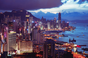 Hong Kong city skyline from Braemar hill a destination viewpoint to observe Victoria Harbour, Hong Kong