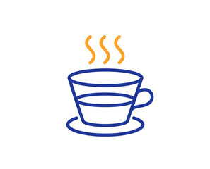 Coffee and Tea line icon. Hot drink sign. Fresh beverage symbol. Colorful outline concept. Blue and orange thin line color icon. Coffee cup Vector