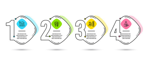 Infographic timeline. Set of Creativity, Check investment and Opinion icons. Recruitment sign. Graphic creativity art, Business report, Choose answer. Hr. Process timeline diagram. Vector