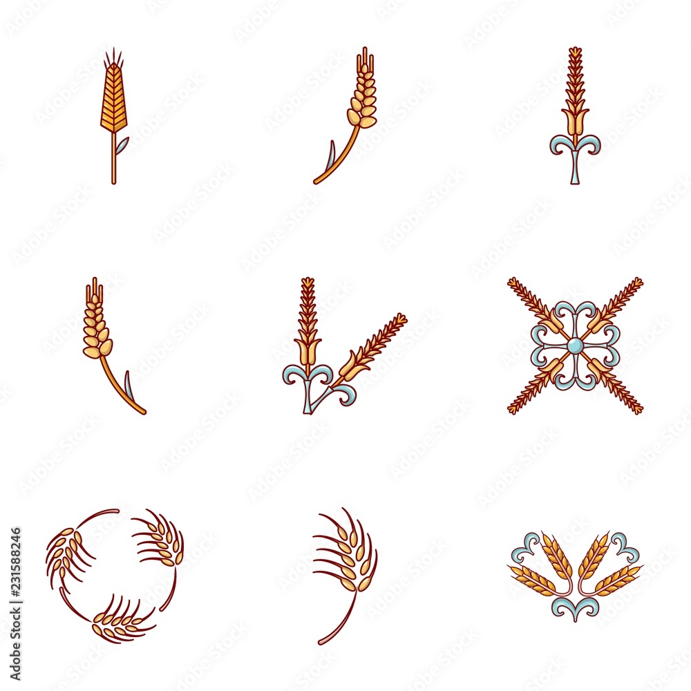 Aufkleber grit icons set. cartoon set of 9 grit vector icons for web isolated on white background