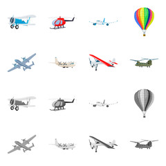 Isolated object of plane and transport icon. Set of plane and sky stock vector illustration.