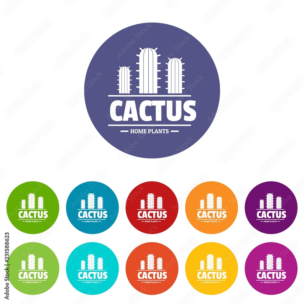Poster botany cactus icons color set vector for any web design on white background