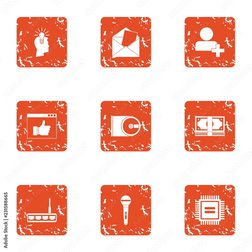 Poster amount of data icons set. grunge set of 9 amount of data vector icons for web isolated on white back