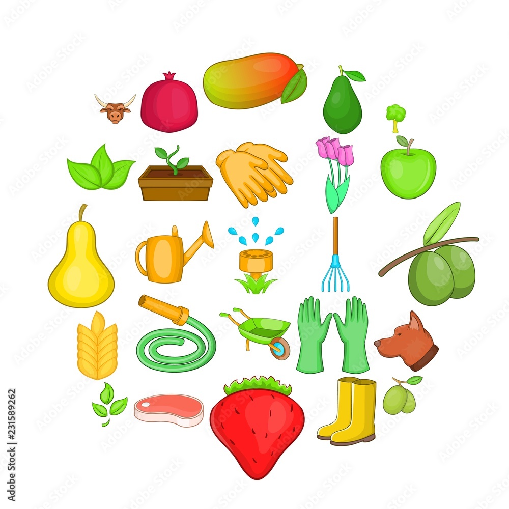 Poster field icons set. cartoon set of 25 field vector icons for web isolated on white background
