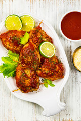 Stuffed Calamari Squid Tubes with Tomato Sauce. Selective focus.