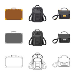 Isolated object of suitcase and baggage logo. Set of suitcase and journey stock vector illustration.