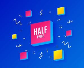 Half Price. Special offer Sale sign. Advertising Discounts symbol. Isometric cubes with geometric shapes. Creative shopping banners. Template for design. Half price vector