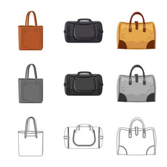 Vector design of suitcase and baggage sign. Set of suitcase and journey stock symbol for web.