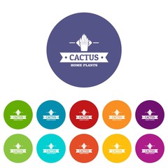 Pot cactus icons color set vector for any web design on white background