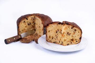 Slices of typical Italian artisan panettone 