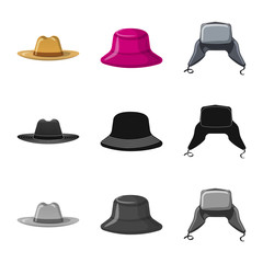 Isolated object of headgear and cap icon. Collection of headgear and accessory stock vector illustration.
