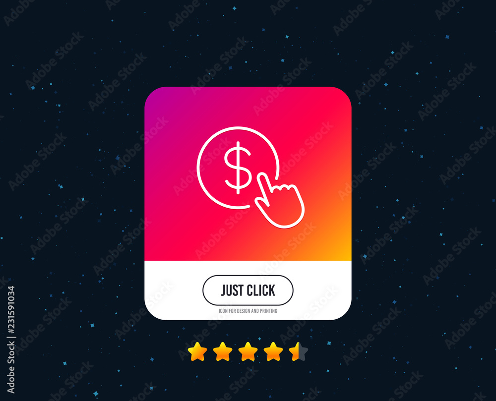 Poster hand click line icon. currency exchange sign. cursor pointer symbol. to pay or get money. web or int