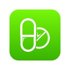 Pill tablet icon green vector isolated on white background