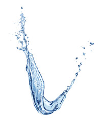 single blue water splash isolated on white background
