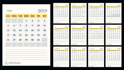 November 2019 desk calendar vector illustration, simple and clean design.