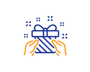New year present line icon. Christmas gift box sign. Surprise symbol. Colorful outline concept. Blue and orange thin line color icon. Gift Vector