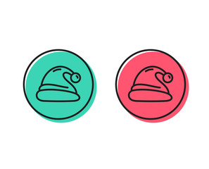 Santa hat line icon. Christmas or New year sign. Claus symbol. Positive and negative circle buttons concept. Good or bad symbols. Santa hat Vector