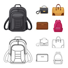 Vector illustration of suitcase and baggage icon. Collection of suitcase and journey stock vector illustration.
