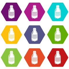 Water bottle icons 9 set coloful isolated on white for web