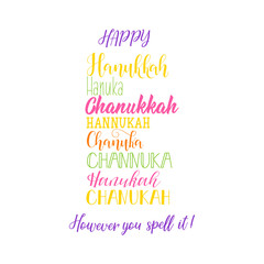 Happy Hanukkah. However you spell it. colorful card. Jewish holiday.