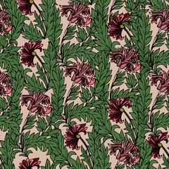 Magic tulips seamless pattern. Vintage vector illustration. - 231592480