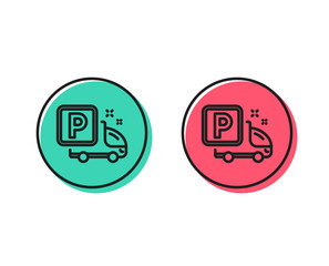 Fototapeta premium Truck parking line icon. Car park sign. Transport place symbol. Positive and negative circle buttons concept. Good or bad symbols. Truck parking Vector