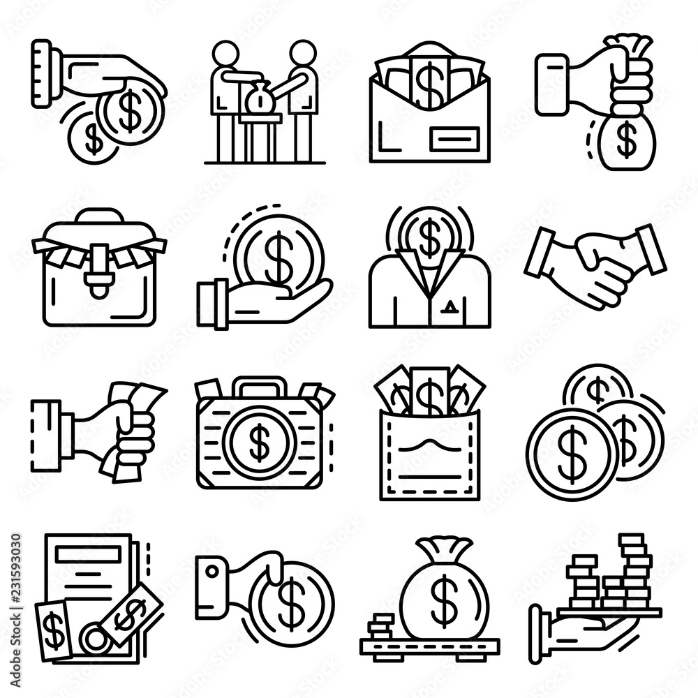 Poster bribery icon set. outline set of bribery vector icons for web design isolated on white background