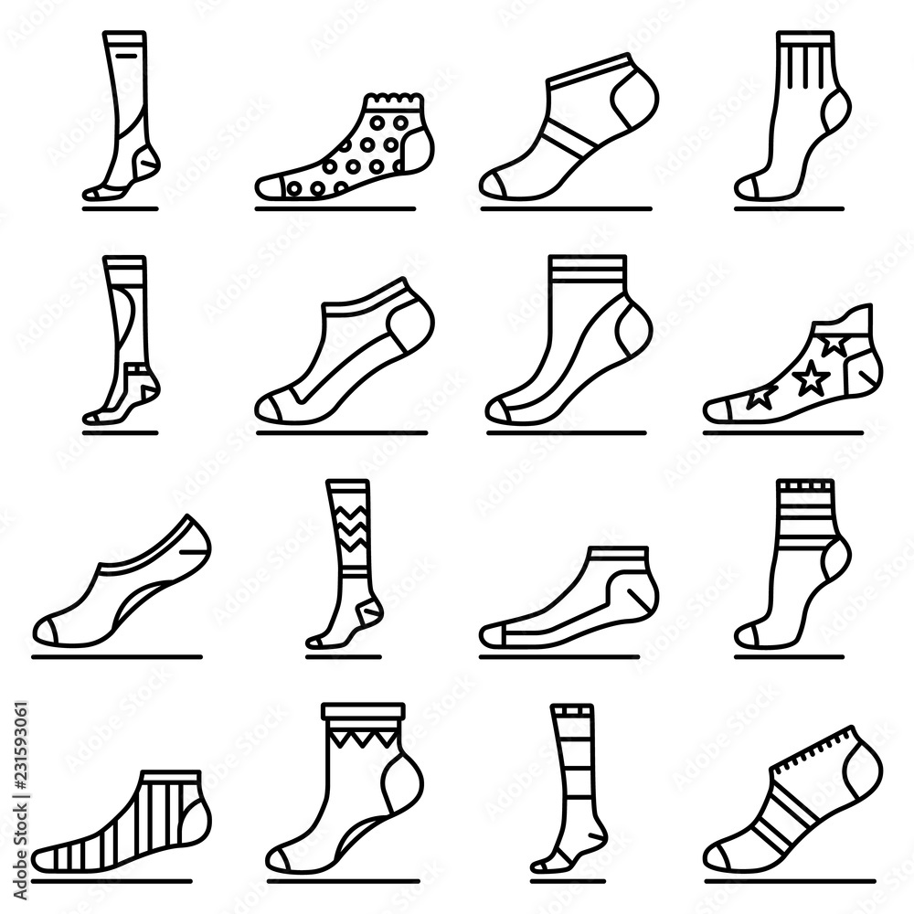 Poster sock icon set. outline set of sock vector icons for web design isolated on white background