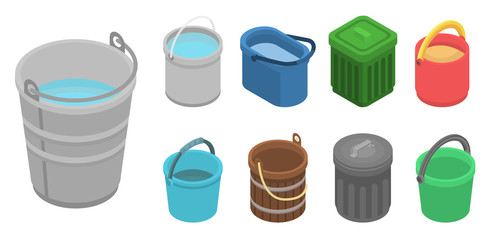 Bucket icon set. Isometric set of bucket vector icons for web design isolated on white background © ylivdesign