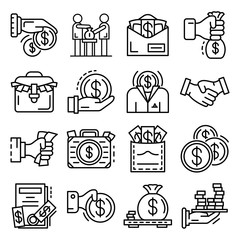 Bribery icon set. Outline set of bribery vector icons for web design isolated on white background