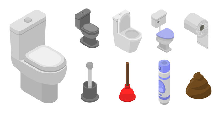 Toilet bathroom icon set. Isometric set of toilet bathroom vector icons for web design isolated on white background