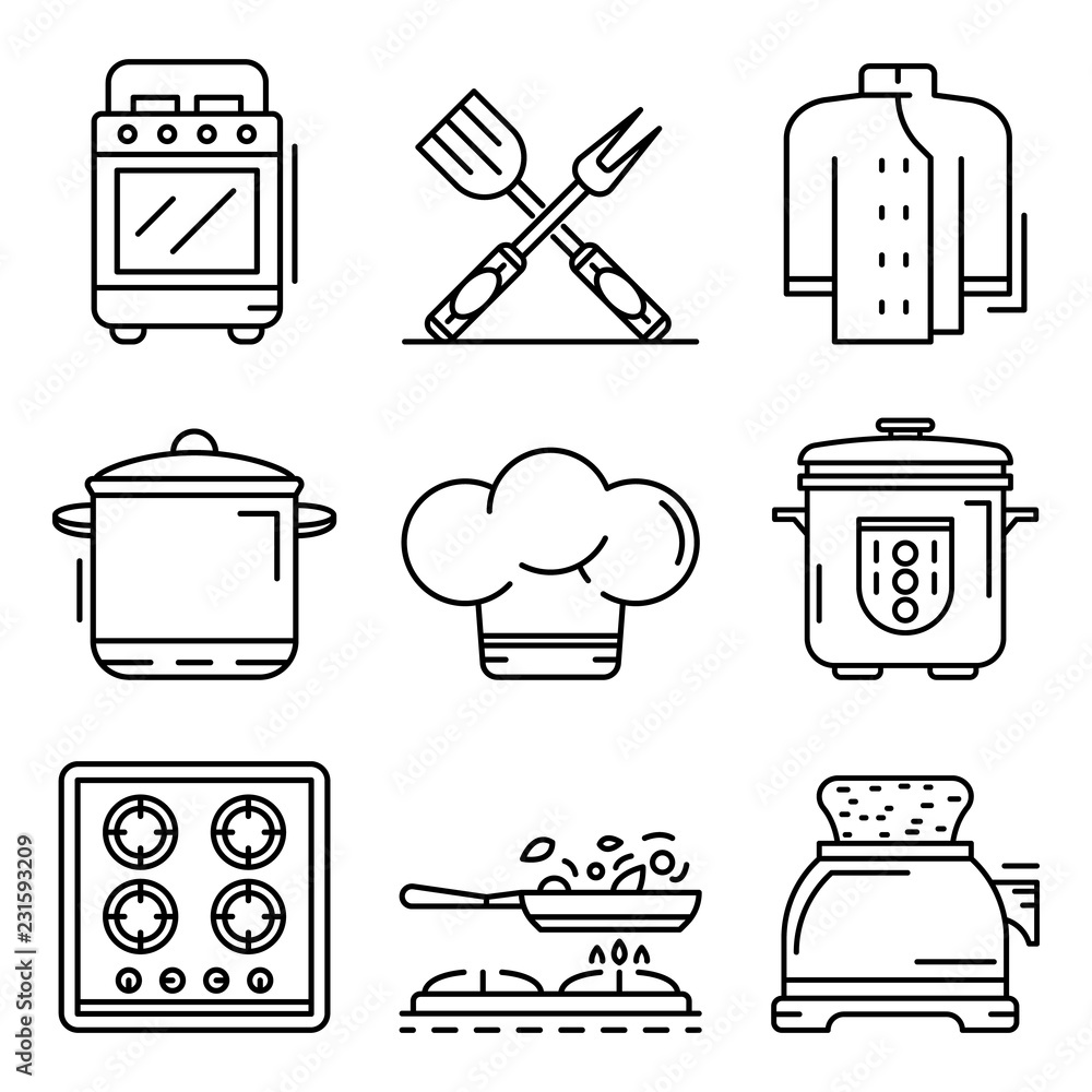 Poster cooker icon set. outline set of cooker vector icons for web design isolated on white background