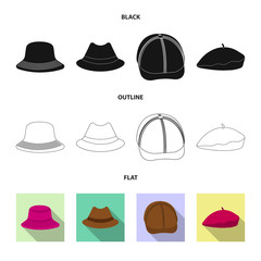 Vector illustration of headgear and cap symbol. Set of headgear and accessory stock symbol for web.