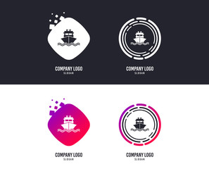 Logotype concept. Ship or boat sign icon. Shipping delivery symbol. With chimneys or pipes. Logo design. Colorful buttons with icons. Vector