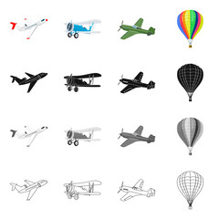 Vector design of plane and transport icon. Set of plane and sky stock symbol for web.