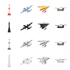 Isolated object of plane and transport sign. Collection of plane and sky vector icon for stock.