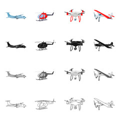 Vector illustration of plane and transport sign. Collection of plane and sky stock symbol for web.