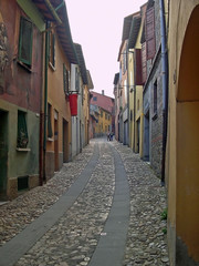 Dozza, Italy, tourists in Edmond De Amicis street